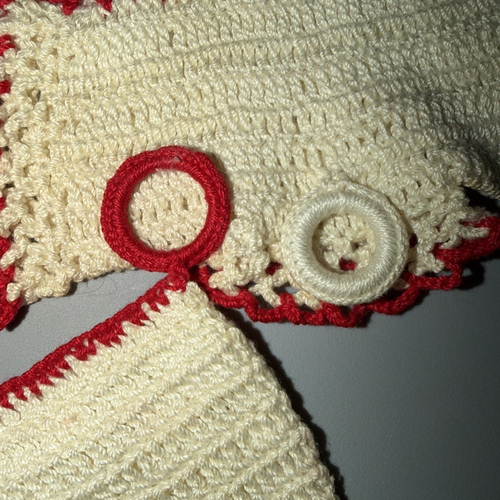 Crochet Potholder Dress Bloomers Red White 50s Handmade Cottagecore Grandma Vtg - Picture 10 of 10